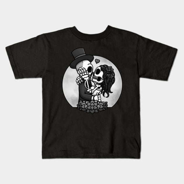 Skeletons Getting Married Black And White Edition Kids T-Shirt by TheMaskedTooner